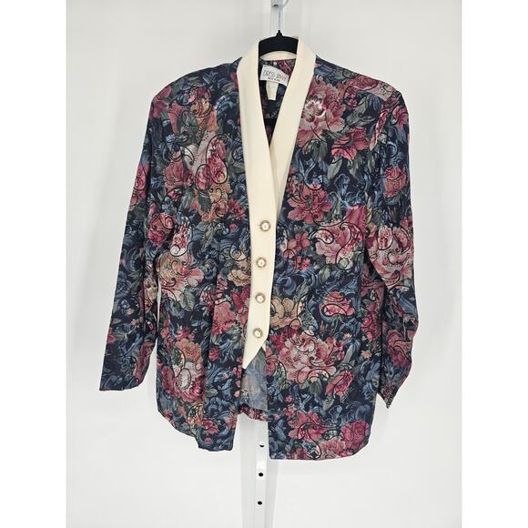 Vintage 1980s Dress Savvy NY Womens Sz 10 Layered Suit Blazer Jacket Bold Floral - Picture 1 of 4